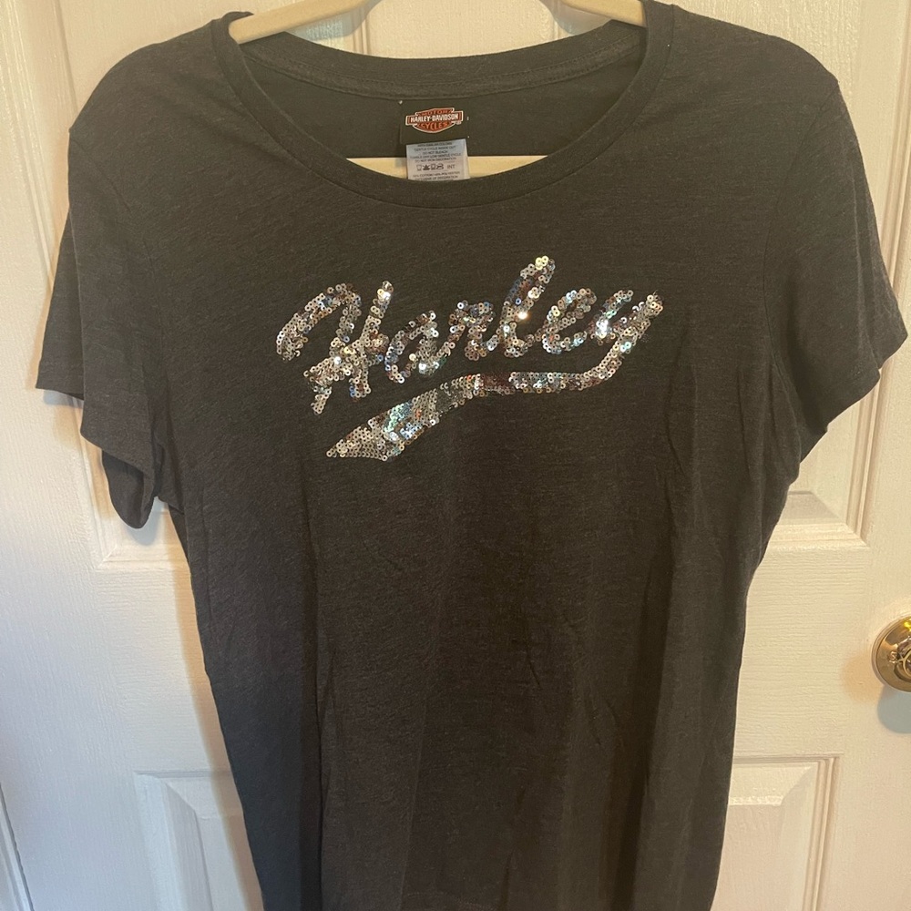 Harley Davidson Vintage Grey Sequin T-Shirt